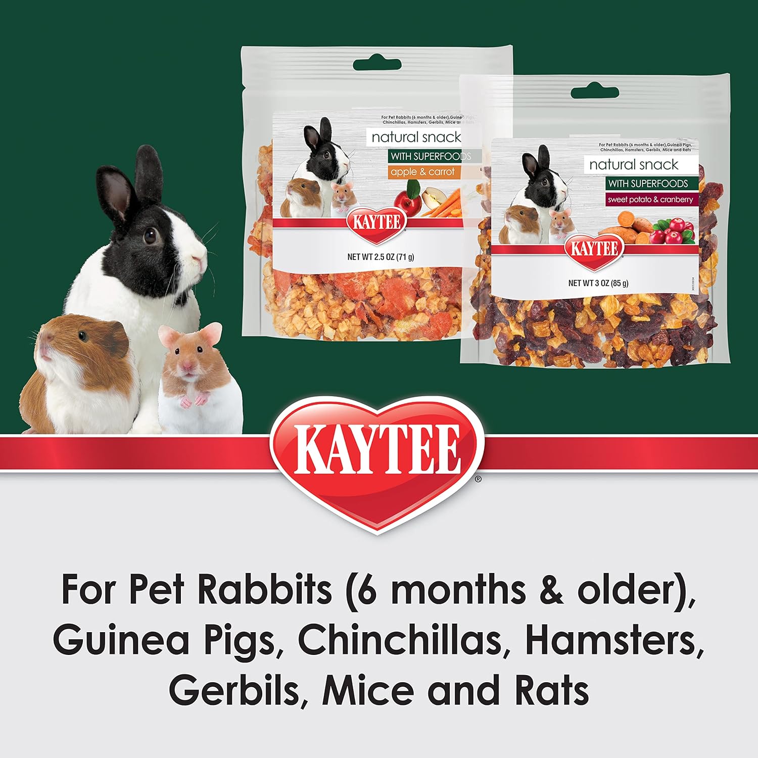 Kaytee Natural Snack with Superfoods For Pet Guinea Pigs, Rabbits, Hamsters, and Other Small Animals, Sweet Potato & Cranberry, 3 Ounces