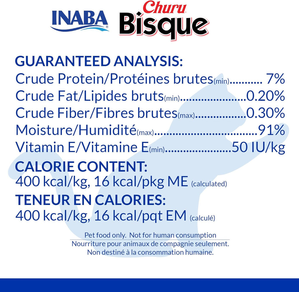 INABA Churu Bisque for Cats, Creamy Lickable Purée Side Dish with Vitamin E, 1.4 Ounces per Pouch, 12 Pouches, Tuna with Salmon Recipe