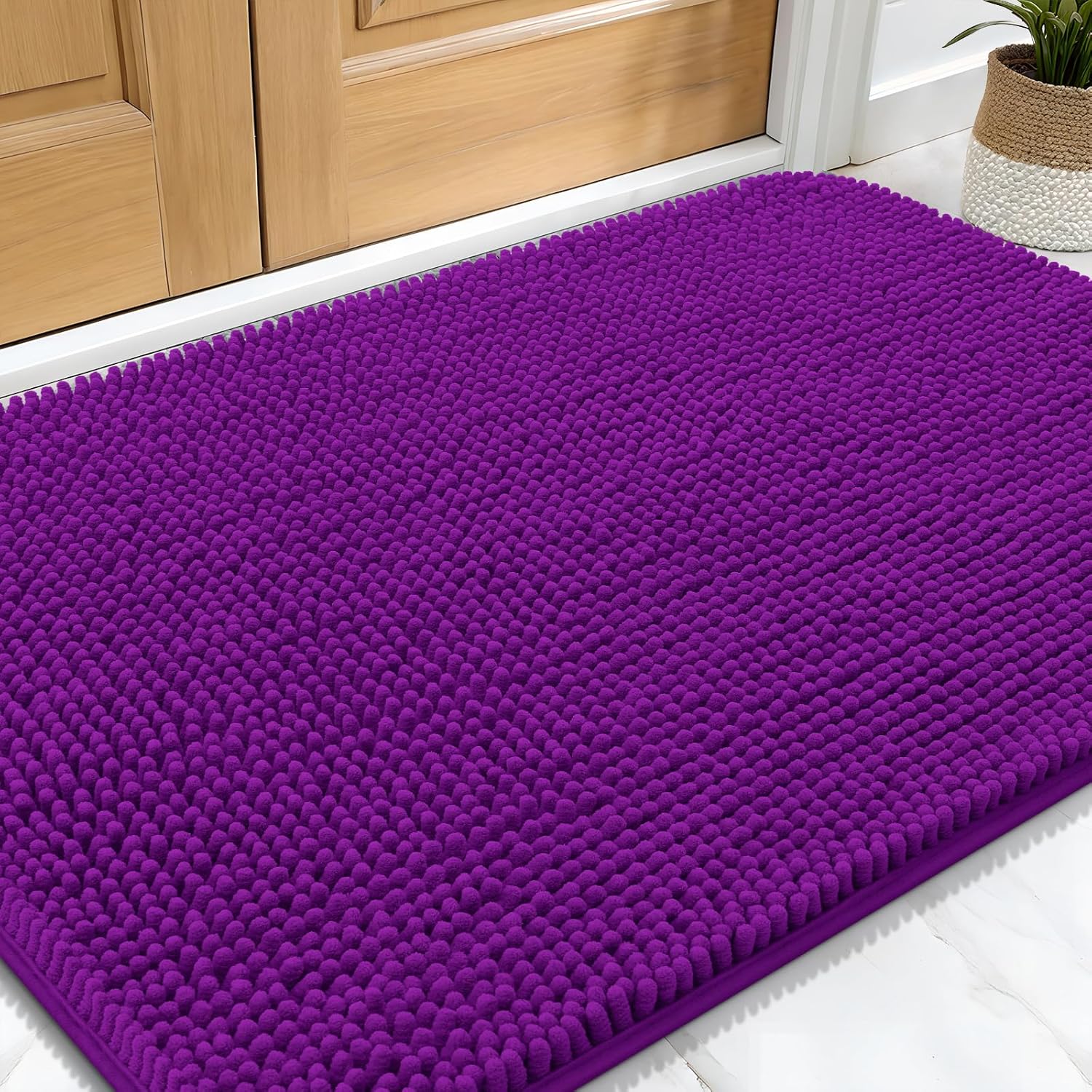 OLANLY Dog Door Mat for Muddy Paws 30x20, Absorbs Moisture and Dirt, Absorbent Non-Slip Washable Doormat, Quick Dry Chenille Mud Mat for Dogs, Entry Indoor Entryway Carpet for Inside Floor, Purple