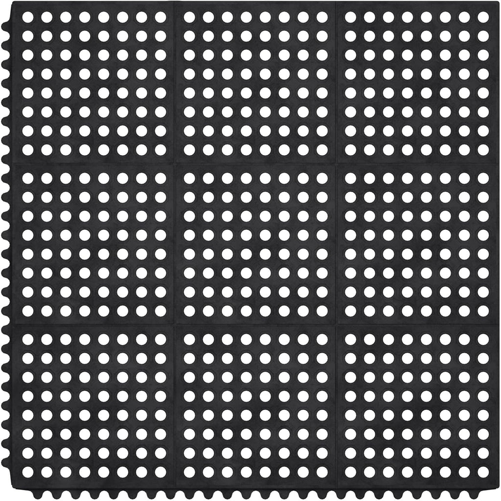 Ottomanson Heavy Duty Rubber Floor Mat – Non-Slip, Waterproof, Easy to Clean – Anti-Fatigue Mat for Commercial Kitchens, Restaurants, Workshops – Oil Resistant, Hose Washable – 36" x 36", Black