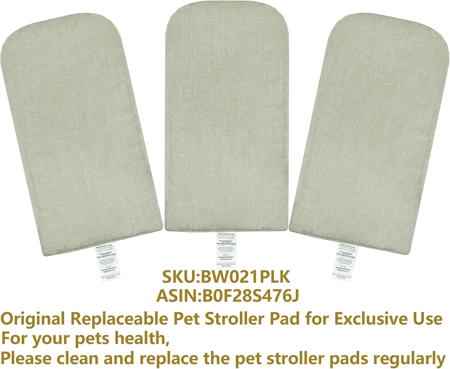 ROODO Pet Stroller Inner Pad for Exclusive Use,Original,Replaceable,Easy to Clean,Set of 3 pc(Light Khaki)