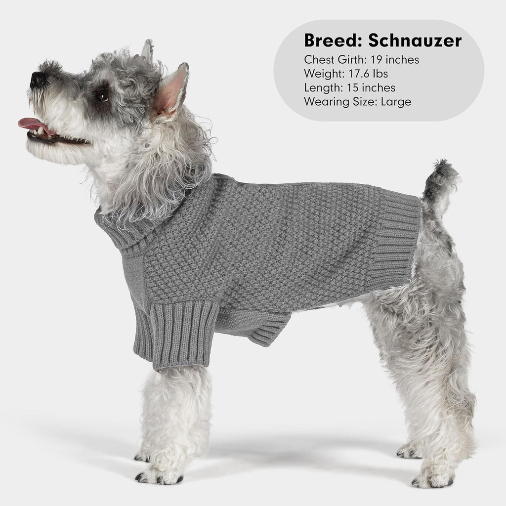 cyeollo Turtleneck Dog Sweater Knitted Cable Sweaters with Leash Hole Winter Pet Clothes Pet Small Dog Sweaters, Grey XL
