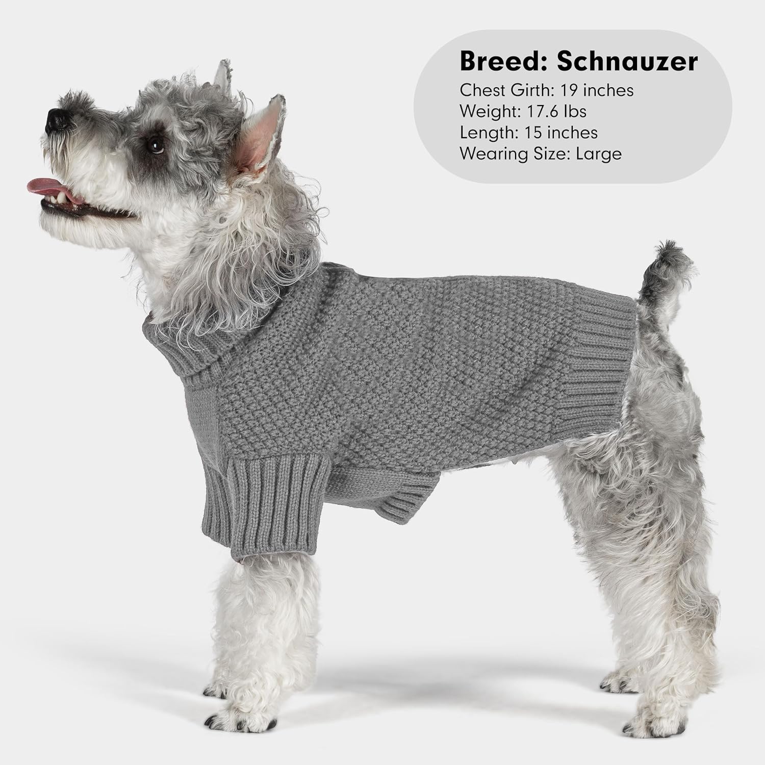 cyeollo Turtleneck Dog Sweater Knitted Cable Sweaters with Leash Hole Winter Pet Clothes Pet Small Dog Sweaters, Grey XL