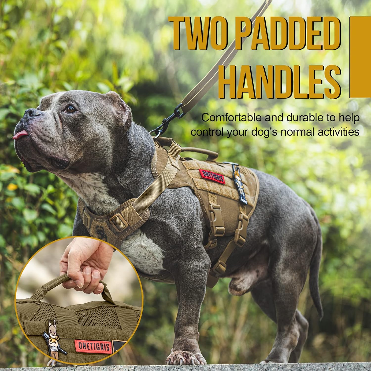 OneTigris Tactical Dog Harness for Small Dogs, No Pull Small Dog Vest Harness Breathable Military Dogs Molle Vest with Handles, Walking Hiking Training (Brown, XS)