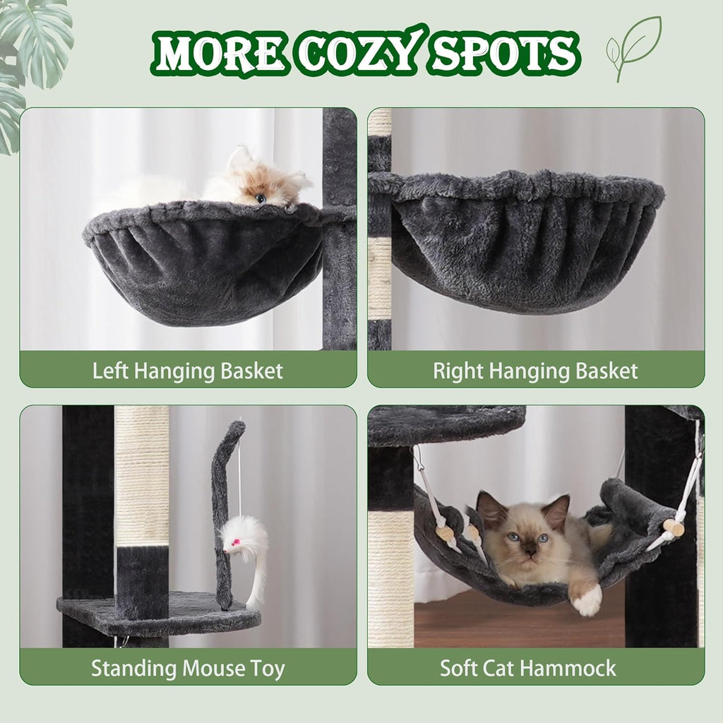 Cat Tree for Large Cats, 78.7"(200cm) Tall Cat Tower for Indoor Cats Multiple Cats with Large Top Perch, Cat Condo, Cat Hammcok, Cat Scratching Post, Dark Gray GCT031G