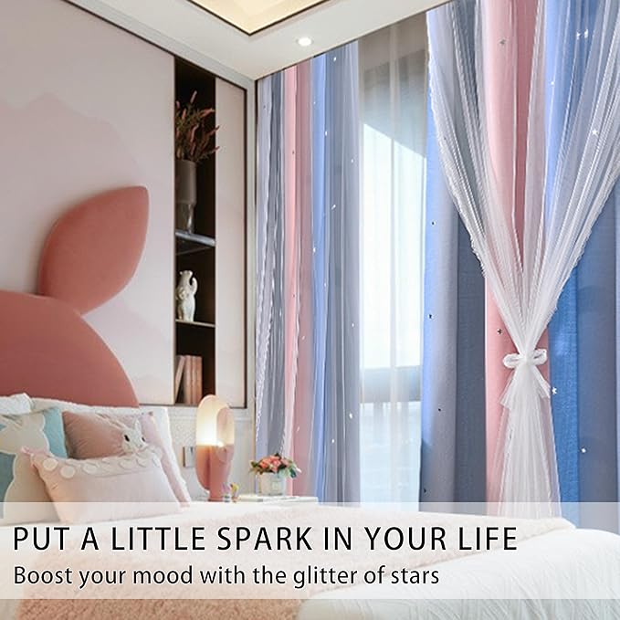 XiDi Blackout Curtains for Girls Bedroom Decor, Ideal for Kids Room with Unicorn Theme Princess Room Decor 72 inches Length Curtain 2 Panels Set Pink/Grey/Blue