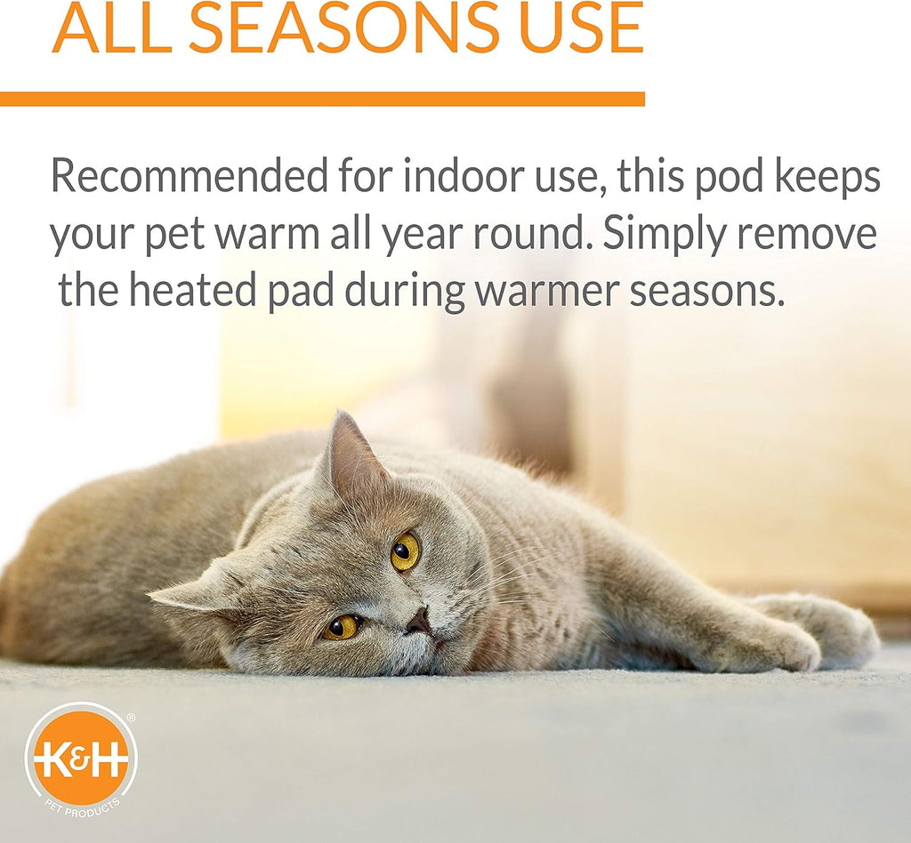 K&H Pet Products Heated Cat Bed for Large Cats, Thermo-Kitty Mod Dream Pod Heated Cat Cave Tent House Bed for Indoor, Warming, Washable Cushion, Waterproof Heater, Safety Listed - 22in Round Green