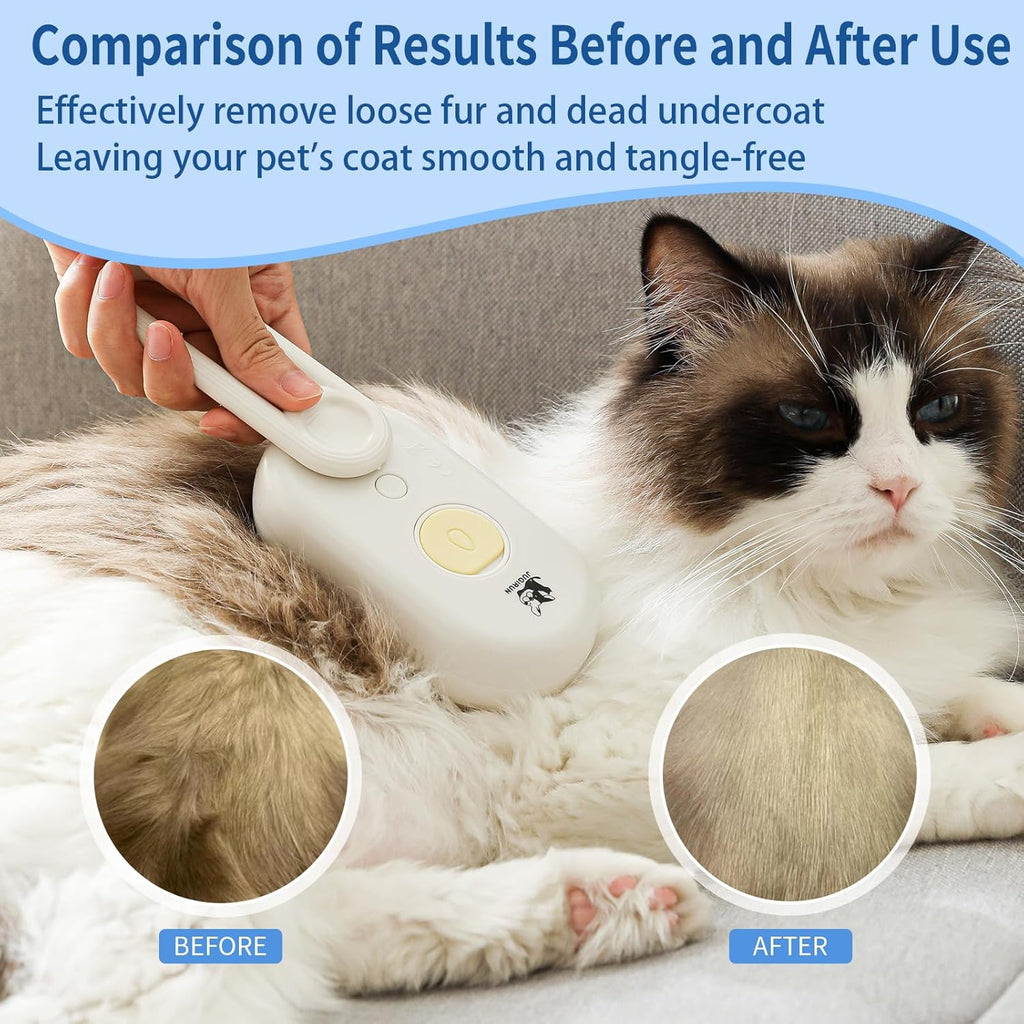 Cat Steam Brush for Shedding,4 in 1 Grooming Brush for Cats and Dogs,Deshedding,Massage,Cleaning & Anti-Static All In One,Suitable for Long & Short Haired Pets,Includes Waterless Shampoo,Blue