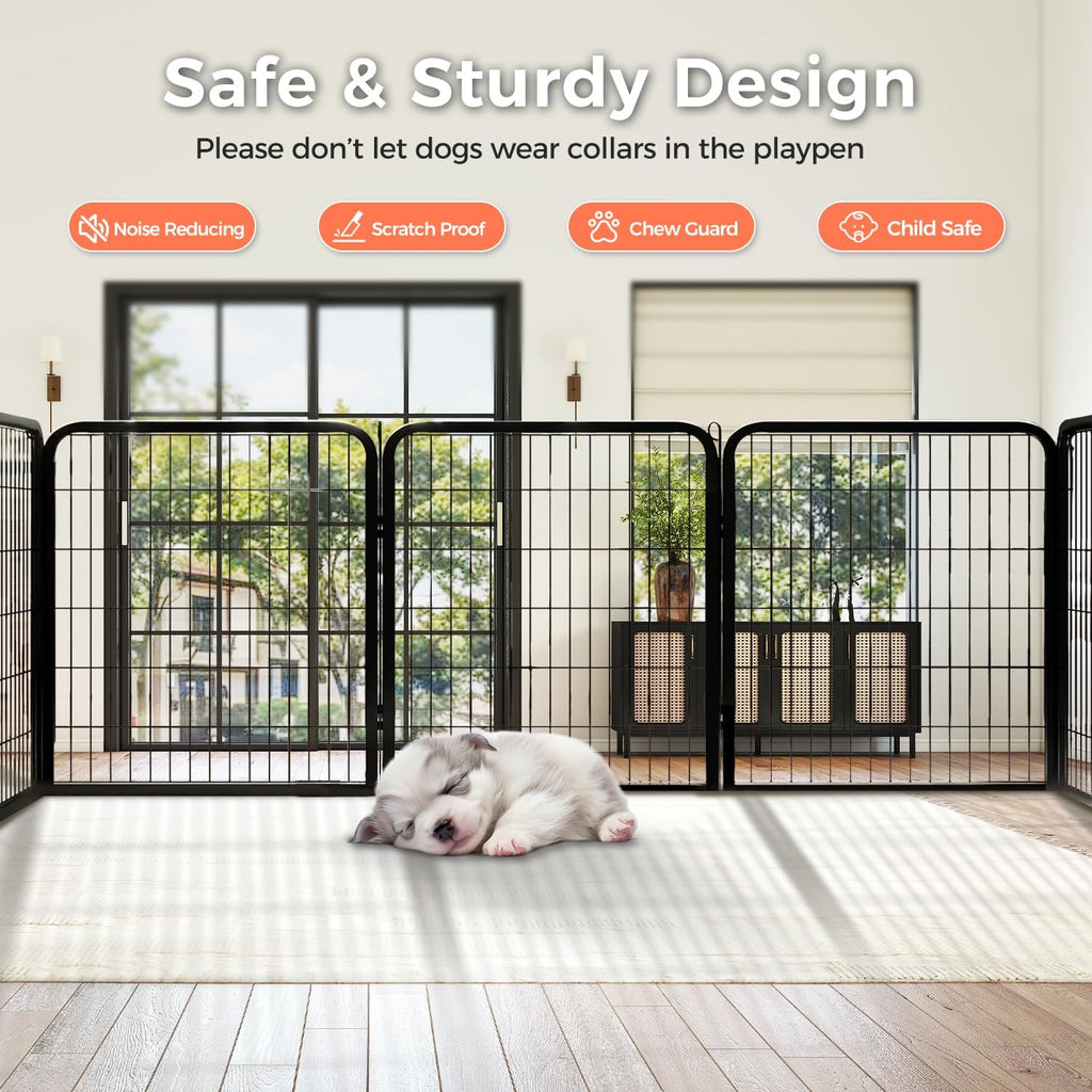 24 Inch 8 Panels Dog Playpen - Metal Pet Exercise Pen for Puppy, Indoor/Outdoor Dog Fence for Yard, Garden, Camping & RV Travel