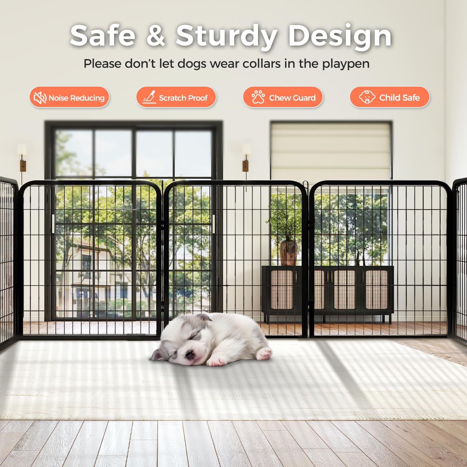 24 Inch 8 Panels Dog Playpen - Metal Pet Exercise Pen for Puppy, Indoor/Outdoor Dog Fence for Yard, Garden, Camping & RV Travel