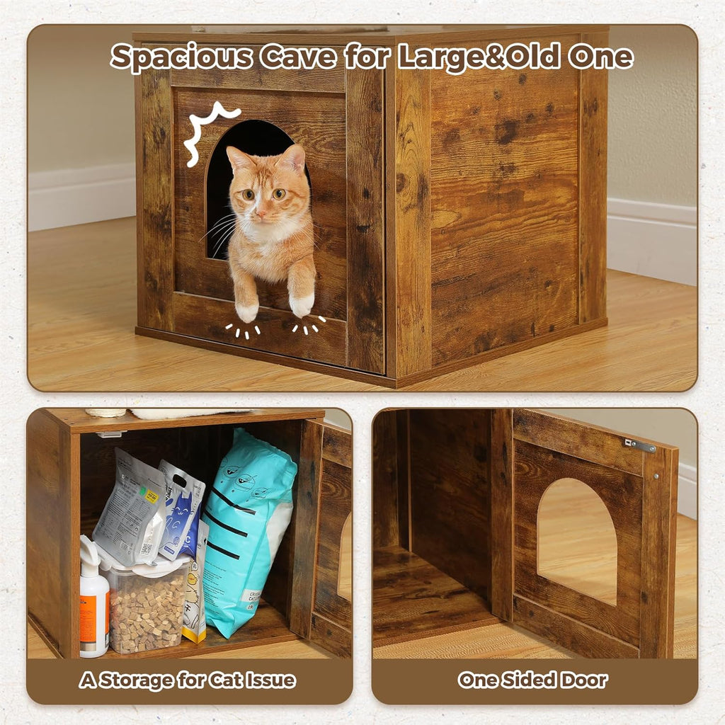 Tall Cat Tree with Litter Box Enclosure 57.5" Wooden Cat Tower for Large Cats with Cat Hammock House Bed (Wood Walnut)