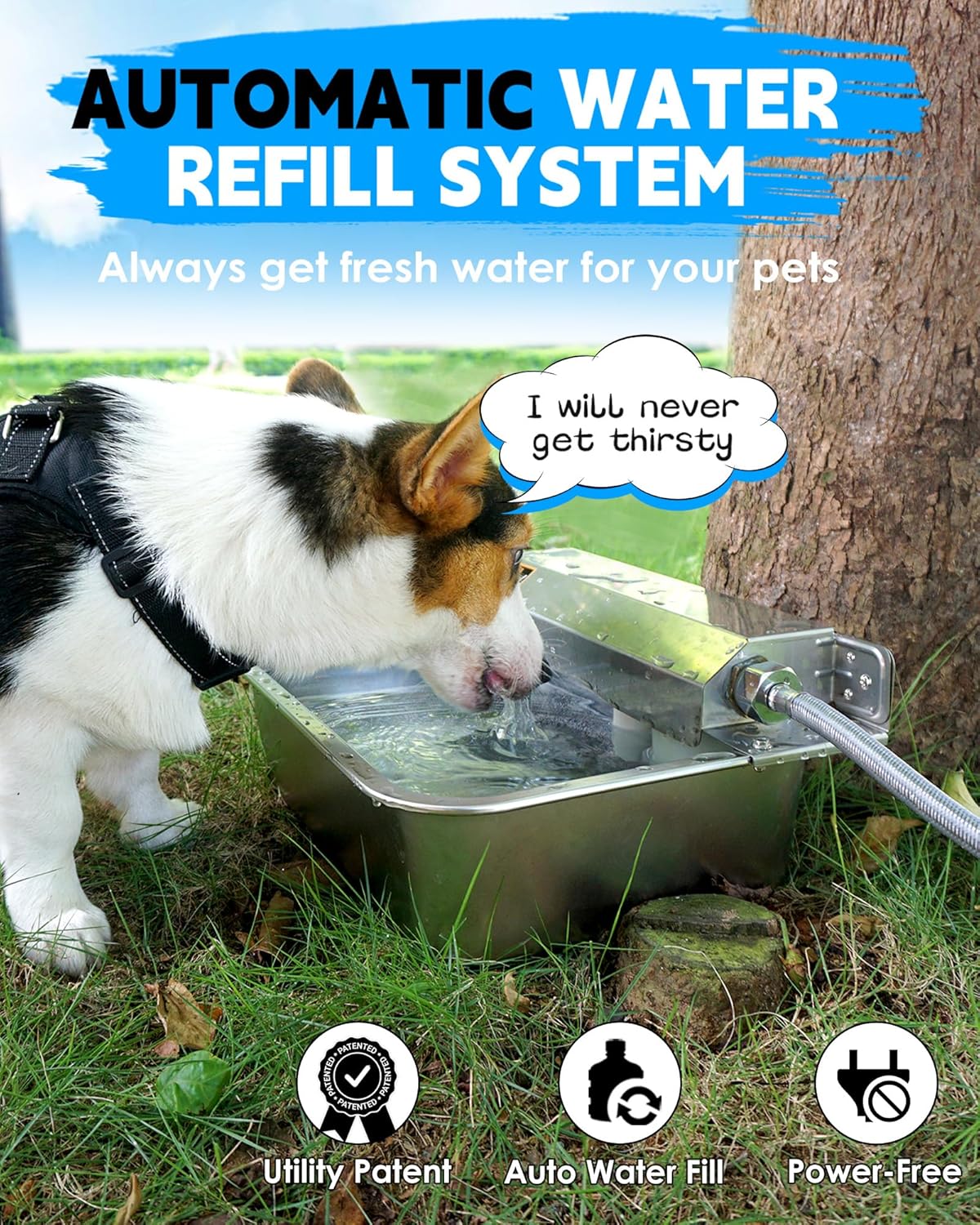Automatic Dog Water Dispenser, 2 Gallons 304 Stainless Steel Dog Water Bowl for Indoor/Outdoor, Large Water Bowl for Pets & Livestock, Anti Tip, Wide Mouth, Water Auto Fill, Fit GHT 3/4" Faucet