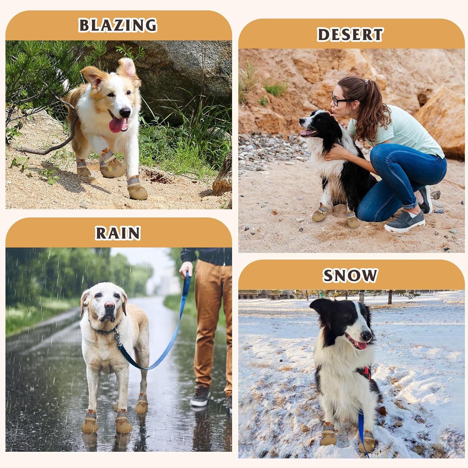 Dog Shoes, FISHOAKY Dog Shoes for Large Dogs, Mesh Breathable Dog Boots & Paw Protectors for Summer Hot Pavement Winter Snowy, 360°Anti Slip 4Pcs Dog Booties with Reflective Khaki (Size 4)