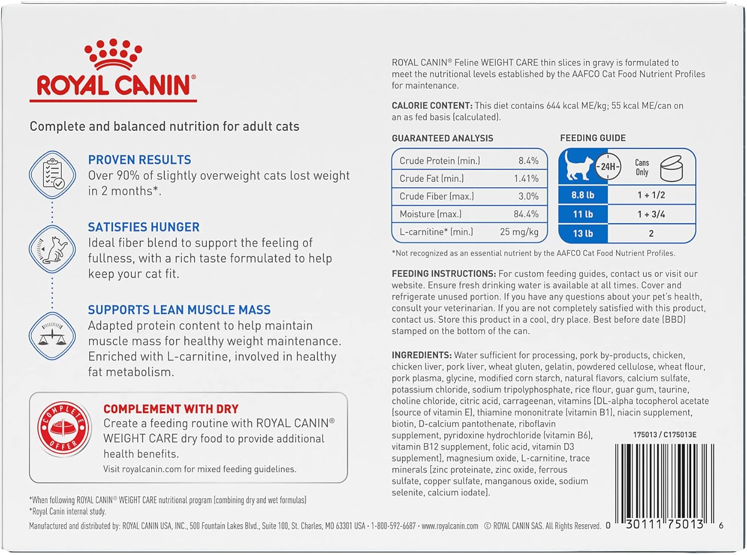 Royal Canin Feline Weight Care Thin Slices in Gravy Canned Adult Wet Cat Food, 3 oz can (12-count)