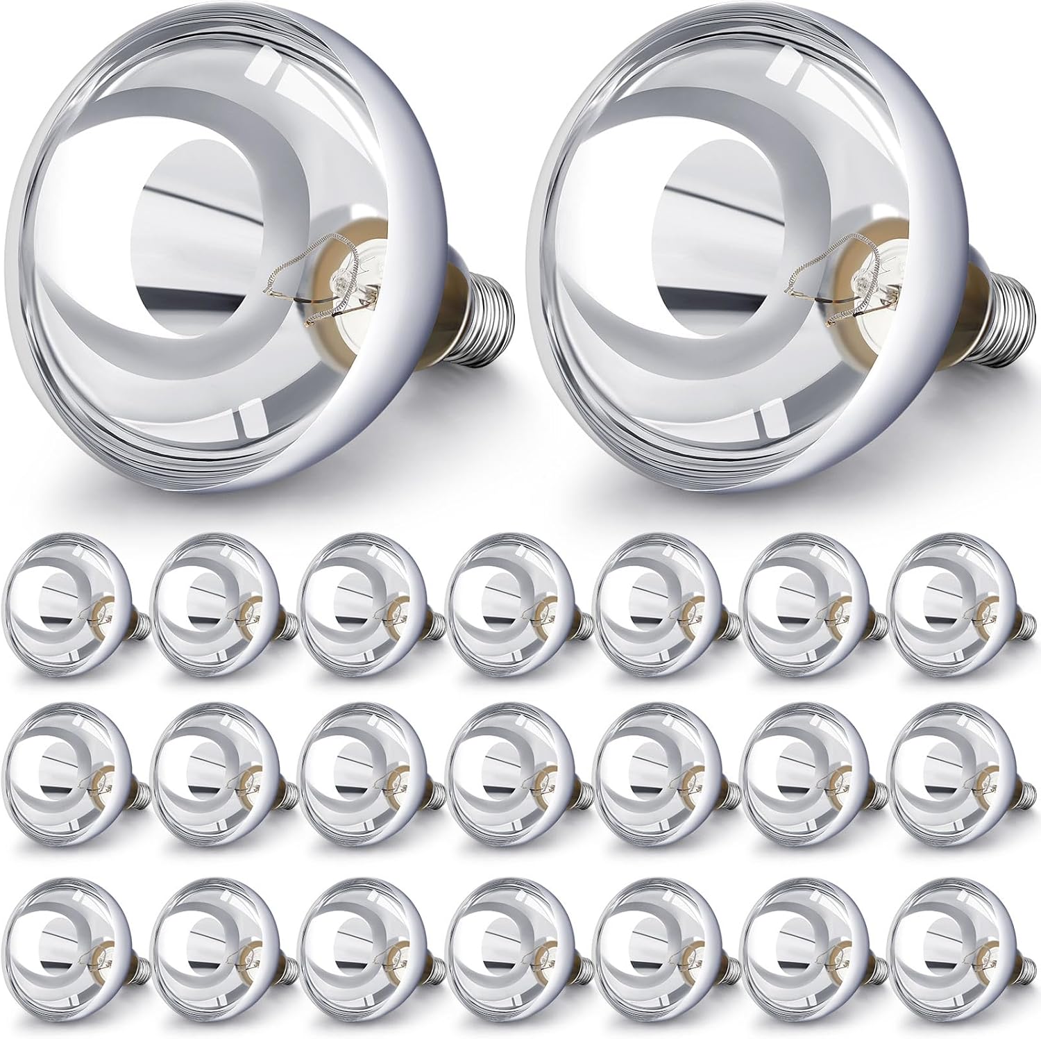 VIHOSE 24 Pack 250 Watt Heat Lamp 120v R40 Heat Lamp Bulbs Glass Incandescent Light Bulbs Incandescent Heating Lightbulbs for Reptiles Chicks Food Puppies Bathroom, Use E26 Base (Silver)