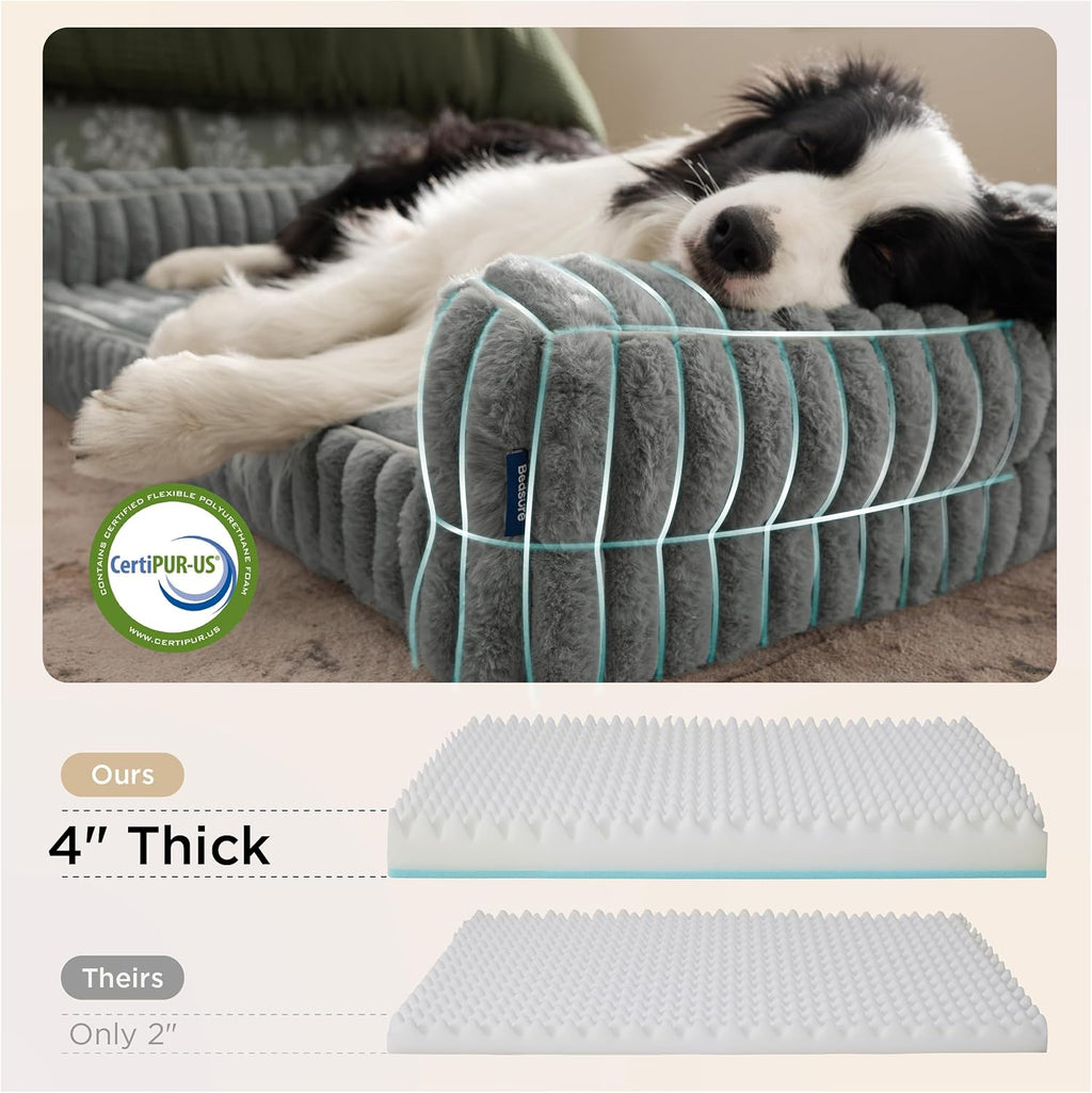 Bedsure Orthopedic Dog Beds for Extra Large Dogs, Waterproof Memory Foam XL Pet Bed with Sides, Non-Slip and Egg-Crate Foam Big Dog Couch Sofa with Washable Removable Corduroy Cover, Grey