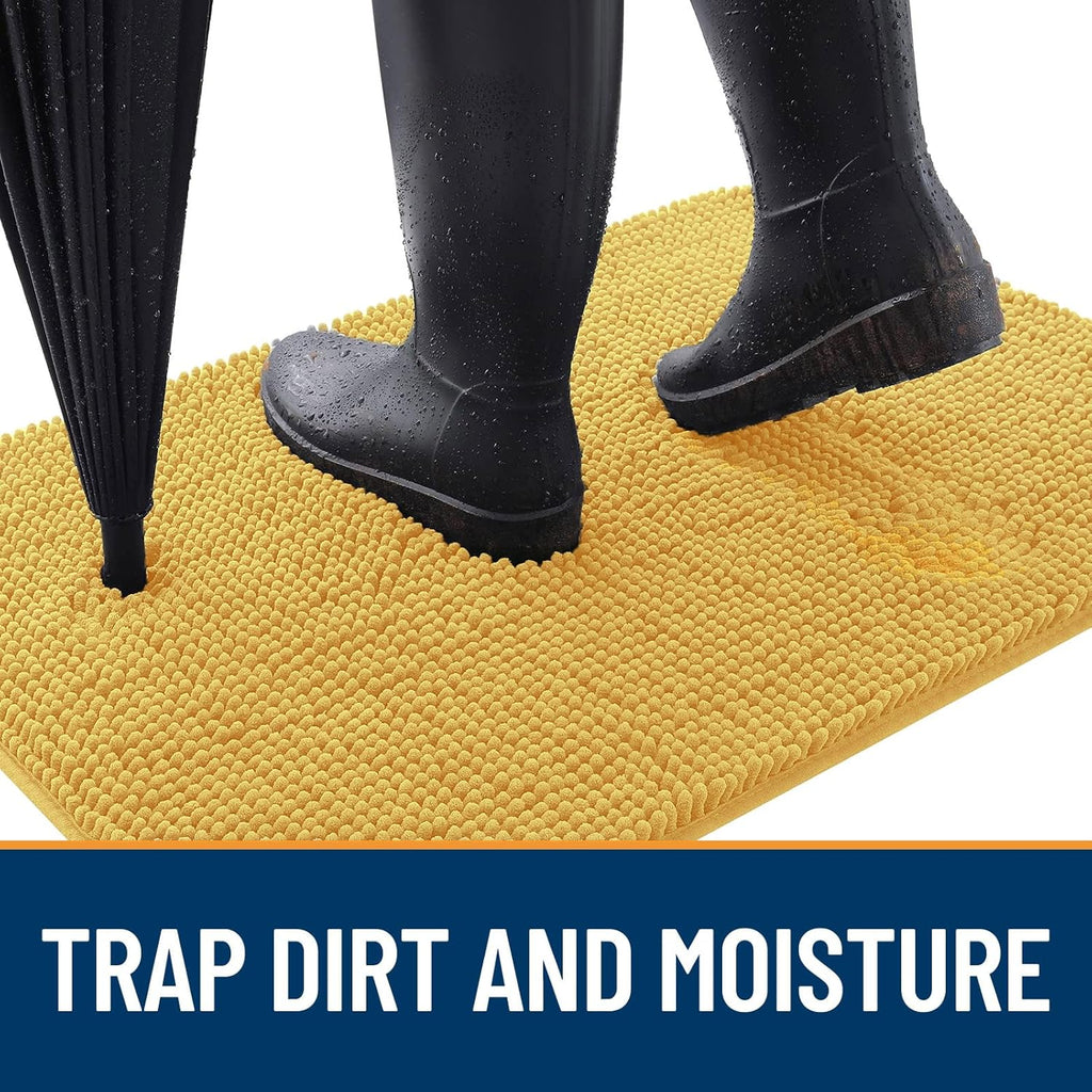 OLANLY Dog Door Mat for Muddy Paws 47x32, Absorbs Moisture and Dirt, Absorbent Non-Slip Washable Doormat, Quick Dry Chenille Mud Mat for Dogs, Entry Indoor Entryway Carpet for Inside Floor, Yellow