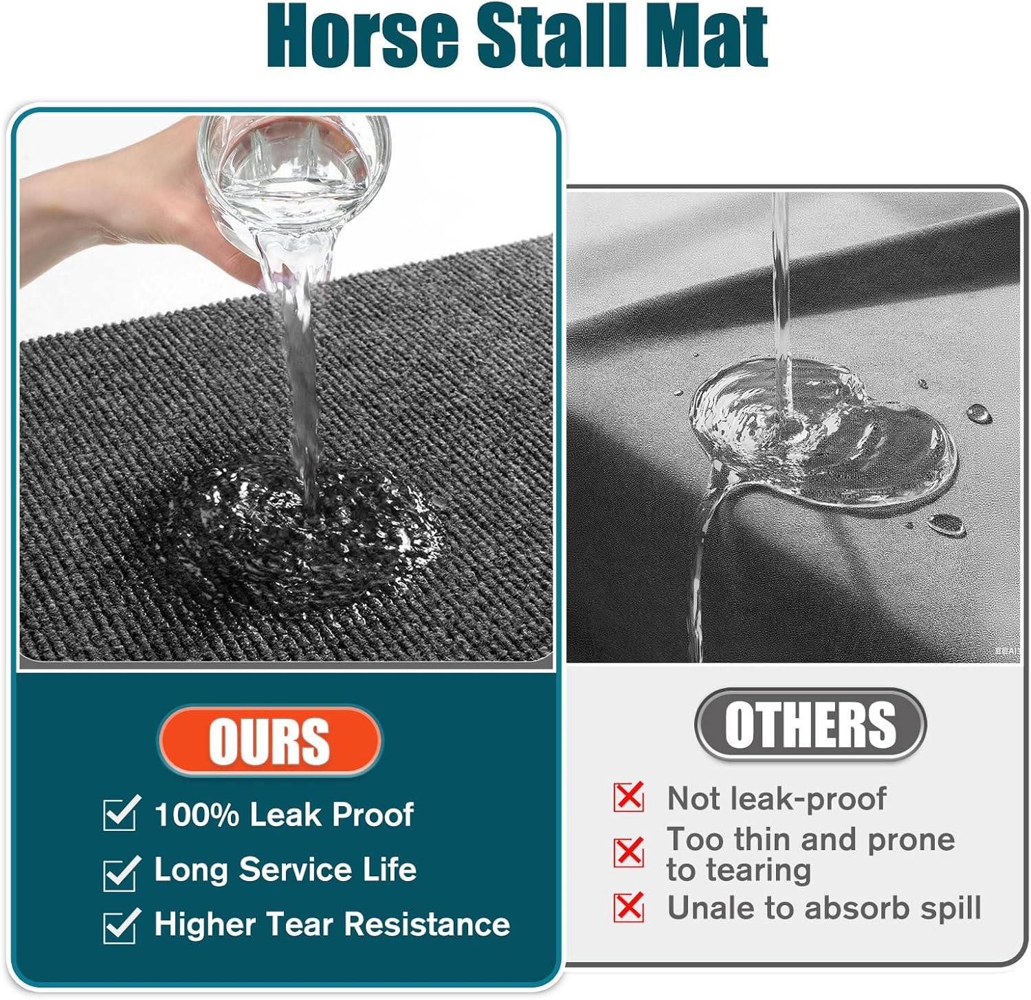 LILXIU 4x6 Ft Horse Stall Mat 6mm Thick Stable Mat for Horses Durable Tear Resistant Polyester with TPE Rubber Backing Moisture Absorbent Easy to Clean for Stables Barns Kennels Garages