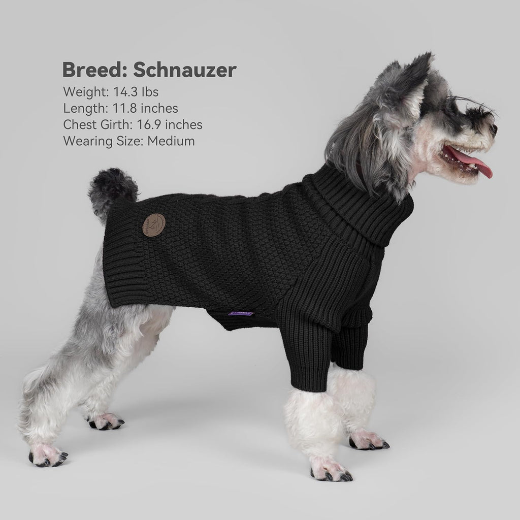 cyeollo Fleece Dog Sweaters for Medium Dogs Male, Stretchy Warm Turtleneck Doggy Clothes for Fall Winter Pullover Doggie Jacket Boy Thermal Knit Pet Apparel with Sleeves, Black XL