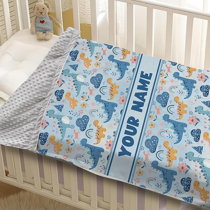 Personalized Baby Blankets for Boys Girls, Custom Baby Blanket with Name, Receiving Swaddle Blanket Suitable for Infants & Toddler, Nursery Newborn Baby Crib, Dino(60" x80)