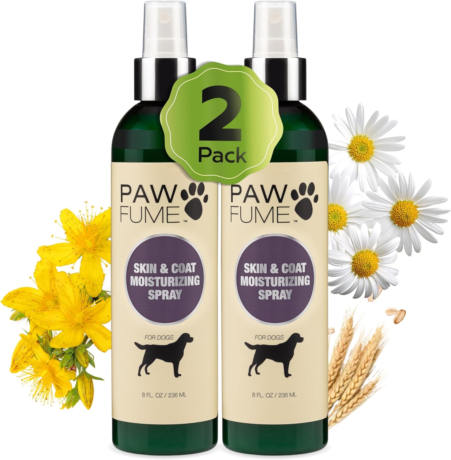 PAWFUME Skin & Coat Detangler Spray for Dogs, 2-Pack – Soothe Dry, Itchy Coats Quickly – Non-Toxic Chamomile & Oat Formula, Essential Fatty Acids & Vet-Certified – Dog Detangler Spray Dematting Care