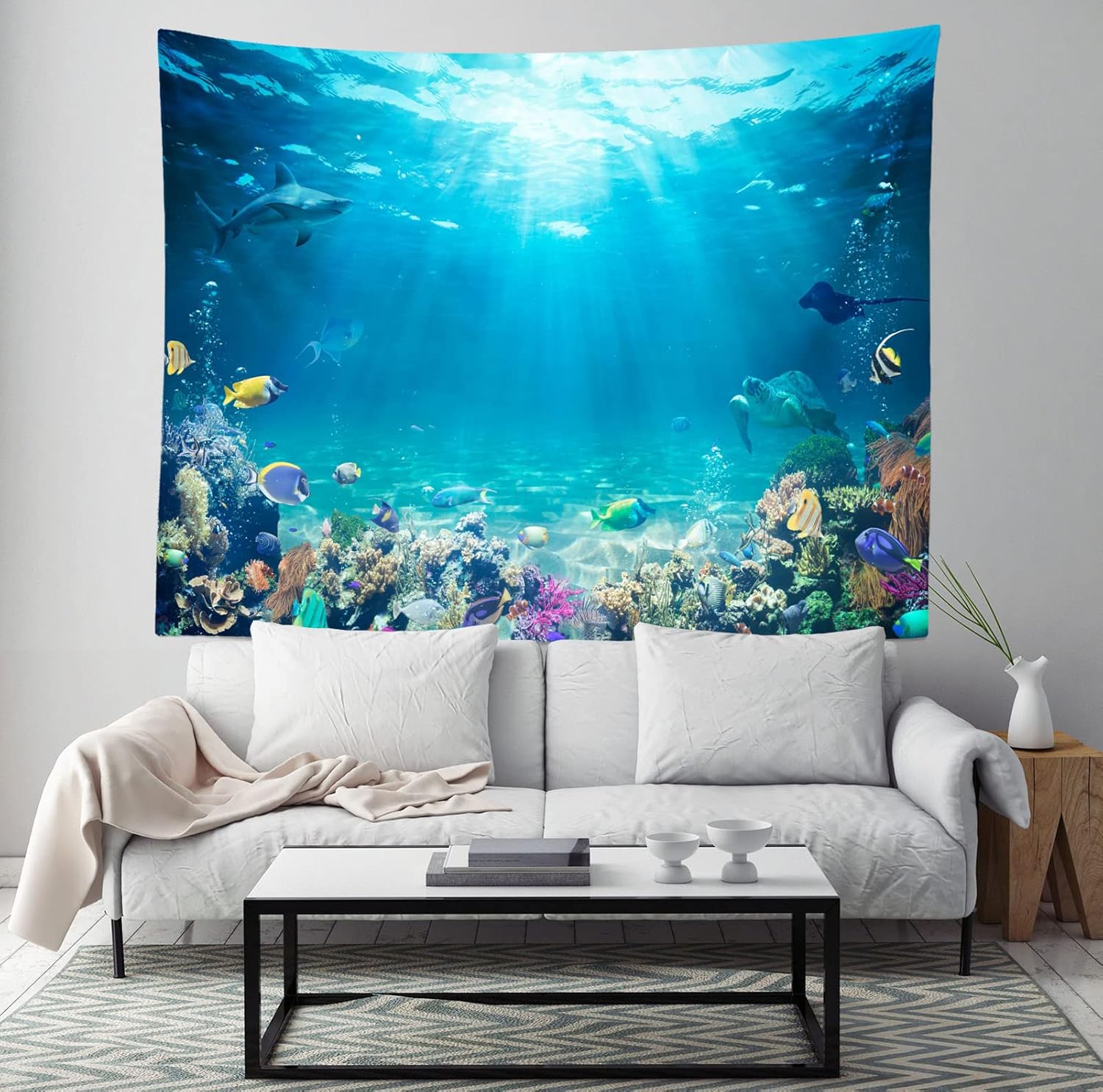 Loccor Underwater World Tapestry Large Blue Ocean Wall Hanging 105X70 Inches Under the Sea Coral Reef Wall Tapestry Tropical Fish Tank Undersea Tapestries Marine for Bedroom Living Room Dorm Decor