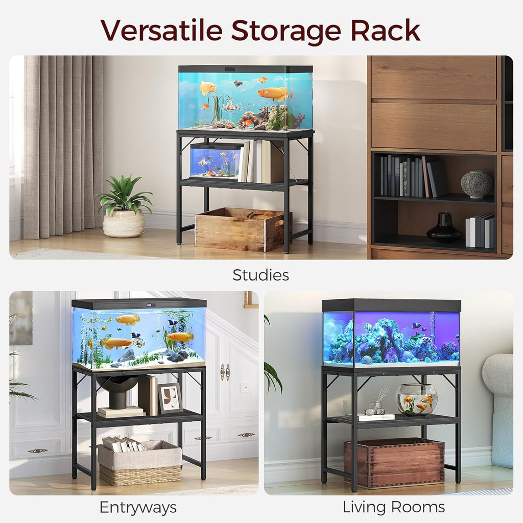 30 Gallon Fish Tank Stand, Aquarium Stand with 2-Tier Storage Shelves, Heavy Duty Breeder Turtle Terrarium Stand Rack for Home Office, 30.0" L x 11.8" W x 24.4" H, Black FTBK3001