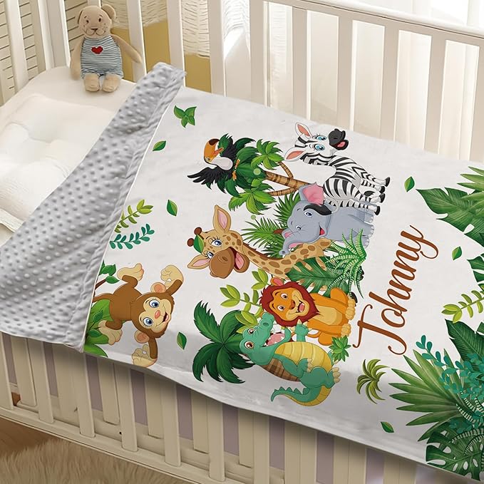 Personalized Baby Blanket with Name, Customized Blanket for Newborn Boys Girls, Woodland Animals Flannel Baby Name Blanket with Dotted Backing, Receiving Swaddle, Gifts for New Parents(47"x60)