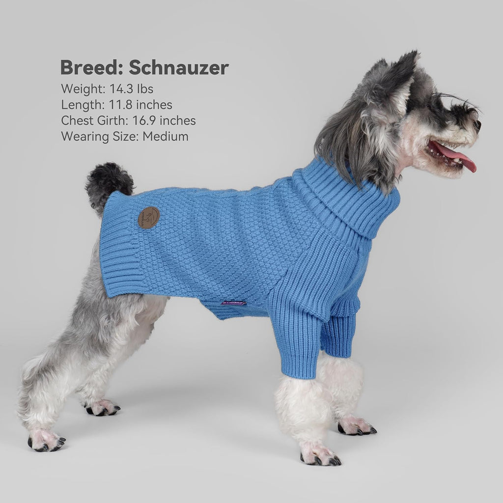 cyeollo Warm Small Dog Sweater, Knit Cold Weather Doggy Sweaters for Small Dogs Boy Pullover Winter Dog Clothes with Turtleneck for Indoor & Outdoor Wear, Blue M