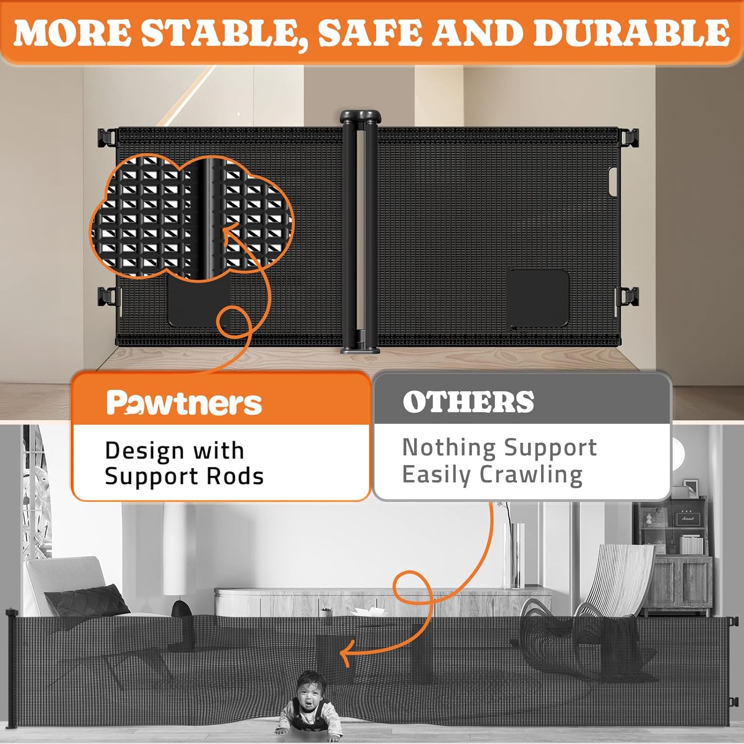 2-in-1 Retractable Baby Gates, 41" Tall Mesh Dog Gate with Cat Door 1-Pack, One Side Up to 71" Wide, Total 142" Wide, Long Retractable Pet Gate for Stairs Landing Indoor Outdoor-Black