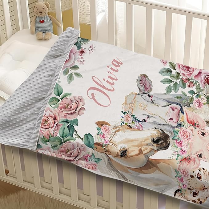 Personalized Baby Blankets for Boys Girls, Custom Baby Blanket with Name, Farm Animals Blanket Personalized, Receiving Swaddle Blanket Suitable for Infants & Toddler, (47" x60)