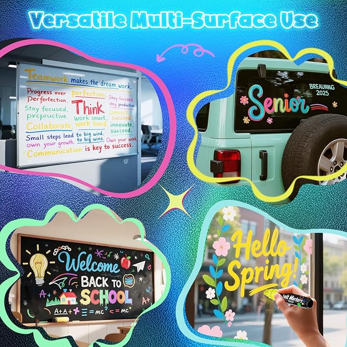 8 UV Neon Chalk Markers Glow in the Dark under Blacklight, Jumbo Liquid Chalk Markers Erasable 10mm 3 In 1 Nib, Car Window Marker For Glass Chalkboard Blackboard Bistro Signs Menu Board