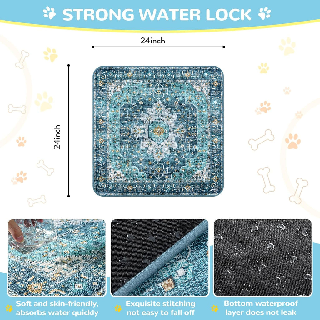 Lahome Super Absorbent & Leakproof Washable Dog Pee Pads - 2 Pack Value Set - Waterproof, Non-Slip Reusable Pads for Puppy Training, Crates & Whelping (24"x24", Blue)