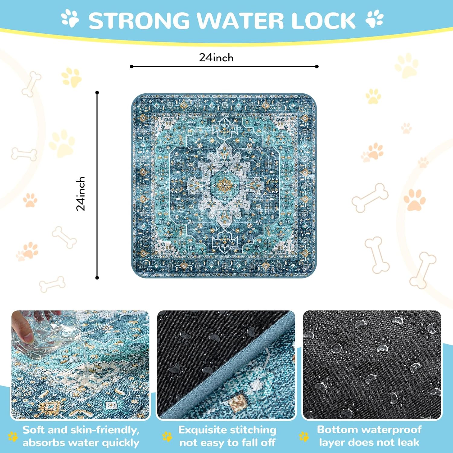 Lahome Super Absorbent & Leakproof Washable Dog Pee Pads - 2 Pack Value Set - Waterproof, Non-Slip Reusable Pads for Puppy Training, Crates & Whelping (24"x24", Blue)