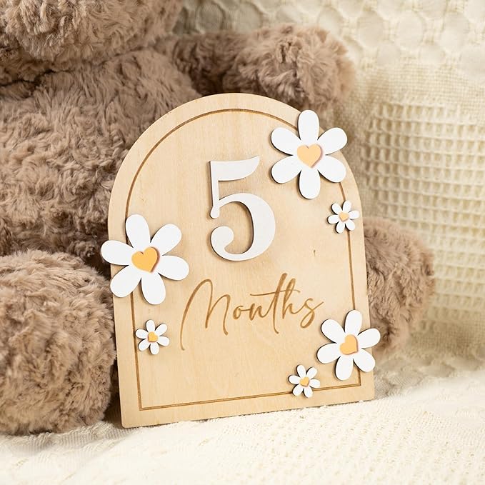 Baby Monthly Milestone Cards - Wooden Monthly Milestone Discs - Newborn Photography Props to Document Your Baby´s Growth - Baby Announcement Sign (B05)