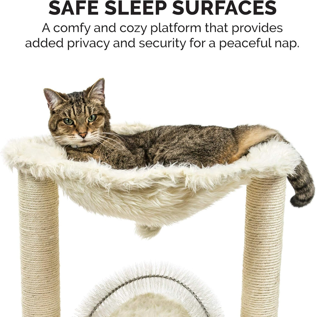Furhaven 15.75" Tall Playground for Indoor Cats, Ft. Sisal Scratching Posts, Self-Grooming Brush, & Toy - Tiger Tough Hammock Interactive Playground - Cream, One Size
