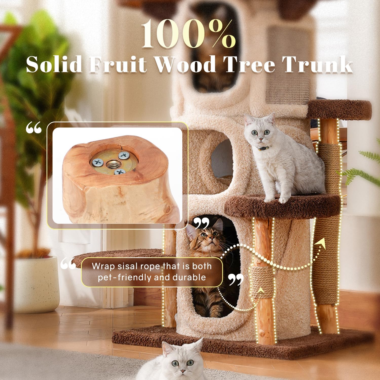 69.69'' Modern Cat Tree for Indoor Cats Large Adult, Luxury Cat Tower with Scratching Post, Multi Level Spacious Condo, Heavy Duty Kitty House, Sturdy Cat Activity Center for Large Cat