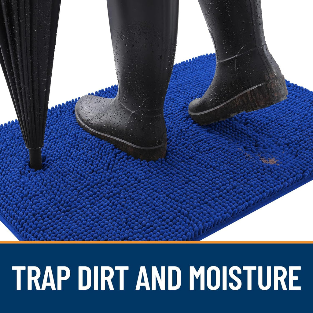 OLANLY Dog Door Mat for Muddy Paws 47x32, Absorbs Moisture and Dirt, Absorbent Non-Slip Washable Doormat, Quick Dry Chenille Mud Mat for Dogs, Entry Indoor Entryway Carpet for Inside Floor, Royal Blue
