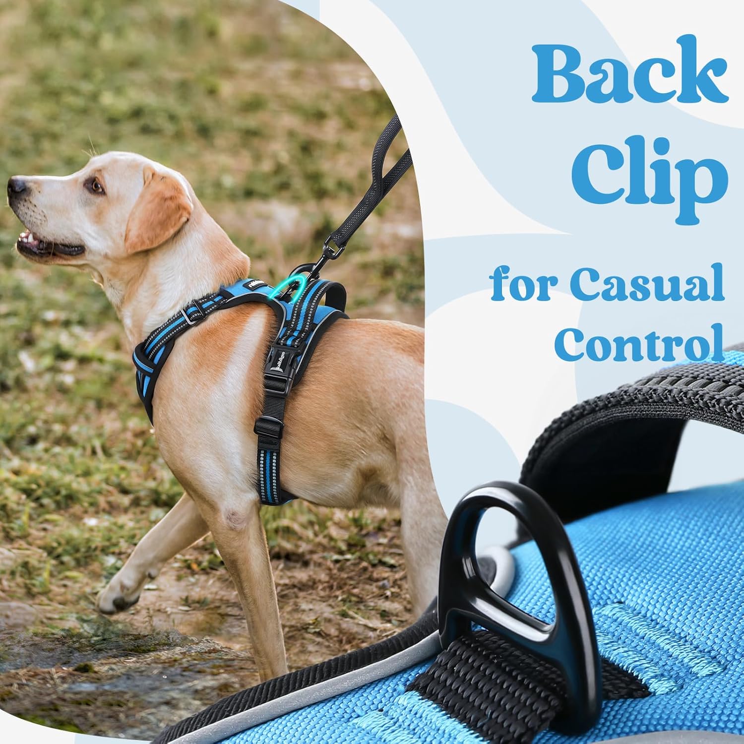 rabbitgoo Dog Harness for Large, No Pull Pet Harness with 3 Buckles, Adjustable Soft Padded Vest with Control Handle, Walking Reflective Pet Vest for Large Dogs, Sky Blue, L