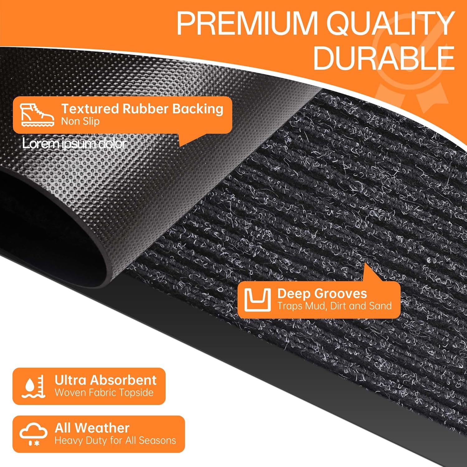 Indoor Outdoor Door Mat, 6' x 4' Doormat for Entryway, Rubber Backing Non Slip Front Door Mat Outside Entrance, Super Absorbent Commercial Floor Mat for Home Office, Black
