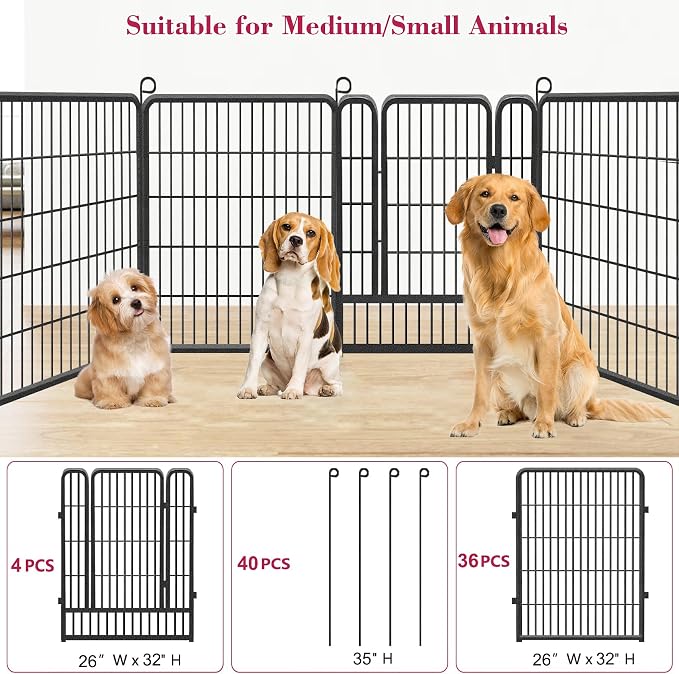 Dog Playpen Fence for Yard, 32inch 40 Panels Anti-Rust Pet Playpen Exercise Pen - Image 3