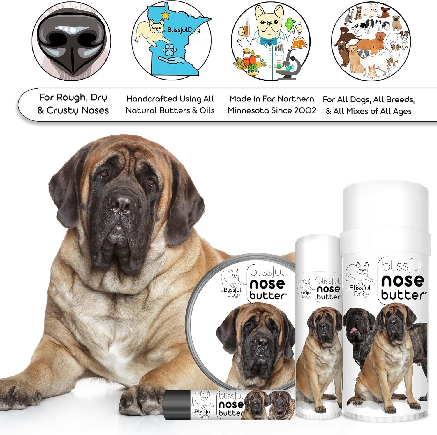 The Blissful Dog Mastiff Unscented Nose Butter - Dog Nose Butter, 8 Ounce