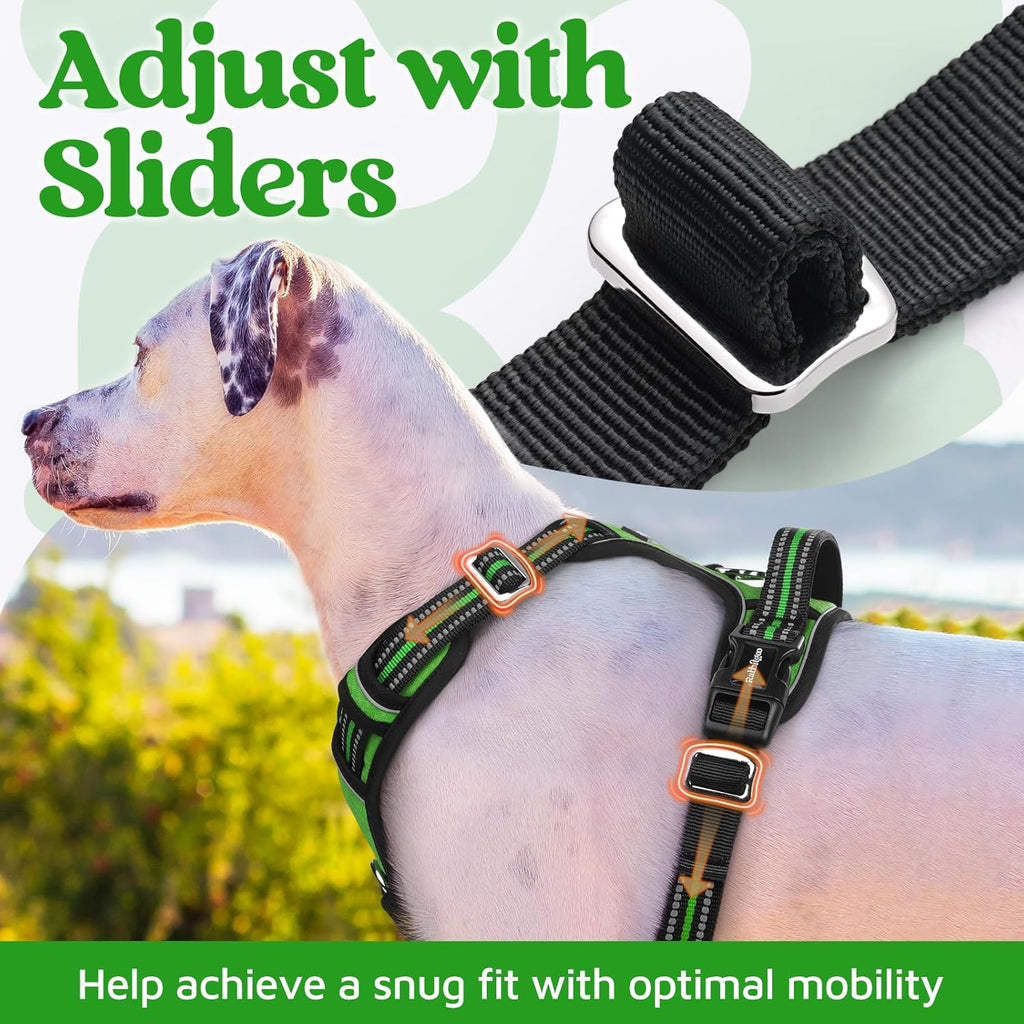 rabbitgoo Dog Harness Small Sized, No Pull Dog Vest with 3 Buckles, Adjustable Soft Padded Pet Harness with Easy Control Handle and Reflective Strips, Green, S