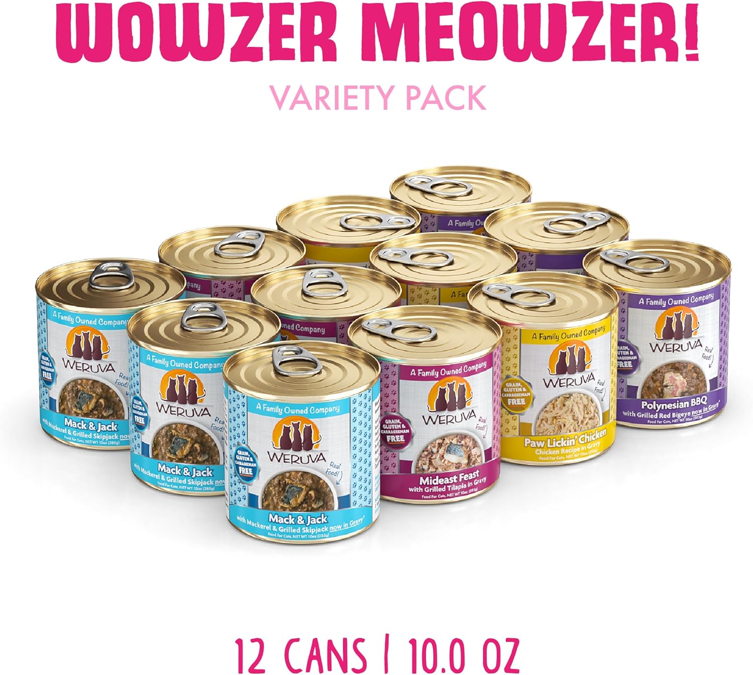 Weruva Classic Cat Food, Wowzer Meowzer Variety Pack, 10oz Cans (Pack of 12)