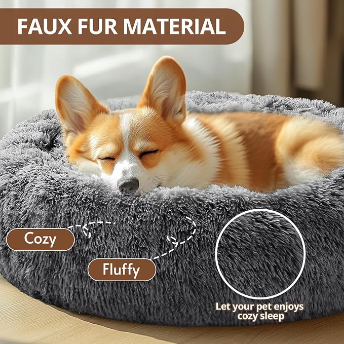 JOLLYVOGUE Calming Dog Beds Large Sized Dog, 36in Donut Washable Large Pet Bed - Image 2