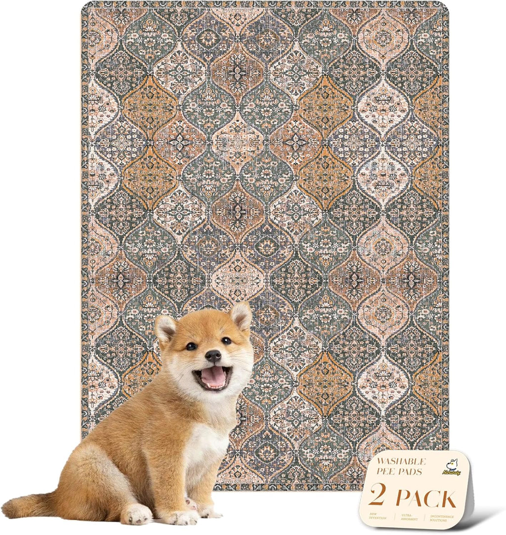 nunubaby Washable Pee Pads for Dogs, Stylish, Non-Slip and Leak-Proof Pee Pads. Reusable Potty Pads for Dogs for Crates and Floors.(Brown/Multi, 18" x24")