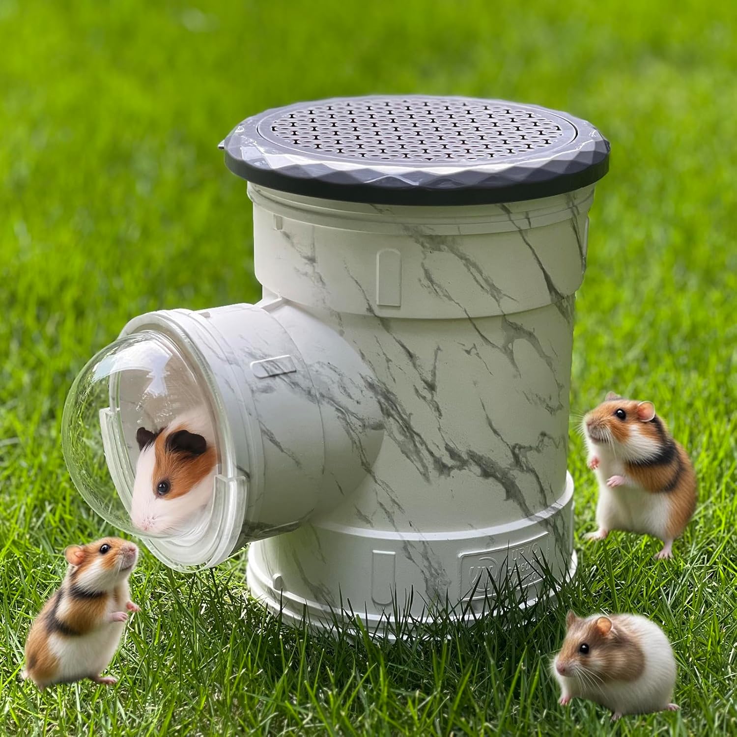 Hamster Carrier Cage, Marble Print Anti-bite and Chewproof Design, Table Chinchillas Cage for Small Guinea Pig Bird Parrot Budgies, Front and Top Ventilation