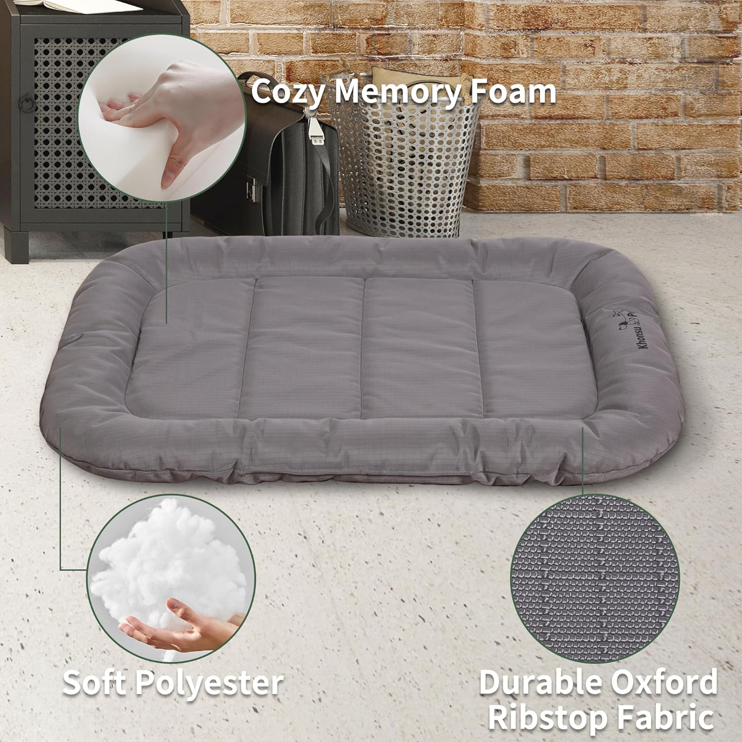 KHONSU PET Durable Dog Bed Tough and Tear Proof Dog Crate Bed, 800lbs Tear Strength PVC-Backed Waterproof Ped Bed Mat Indoor & Outdoor Use for Dogs up to 110 lbs