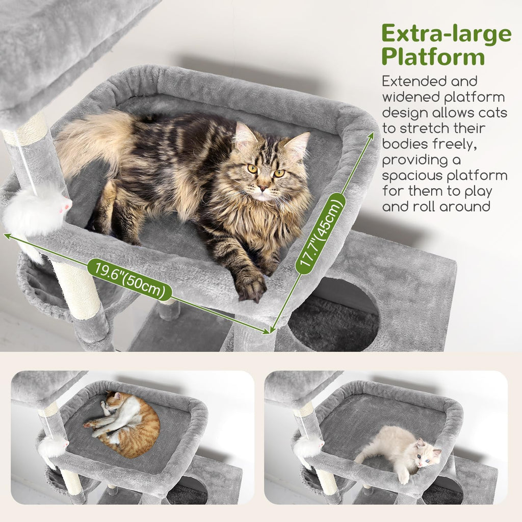 Globlazer Extra Large Cat Tower, 81-inch Tall Cat Tree for Big Cats 20 lbs, XXL Heavy Duty Cat Scratching Tower for Indoor Adult Cats with 3 Cat Condos, 8 Scratching Posts, F81, Light Grey