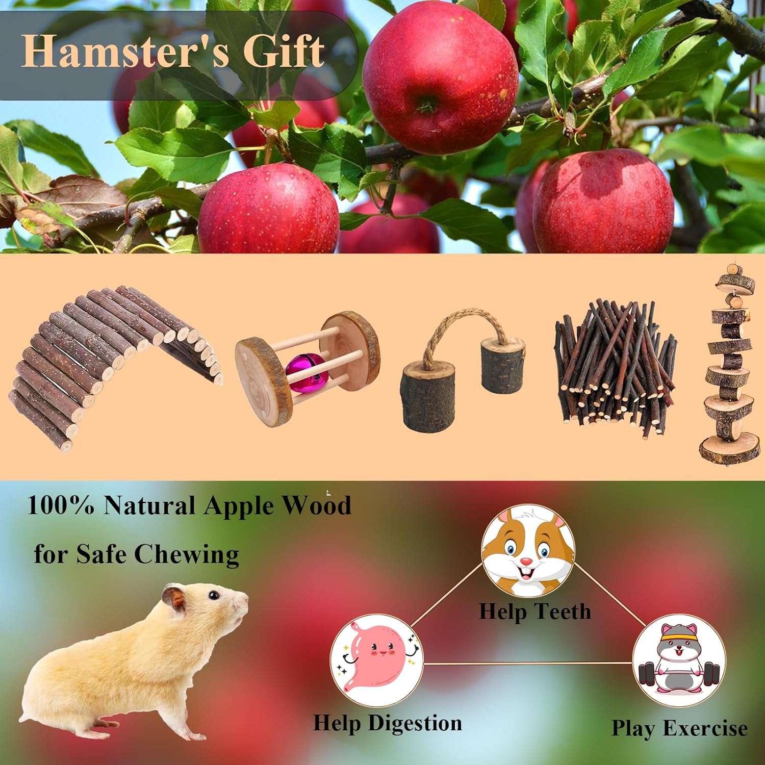Grddaef Hamster Toys, Guinea Pig Chew Toys Rabbit Enrichment Cage Accessories Toys for Chinchilla Gerbils Rats Bunny Squirrels